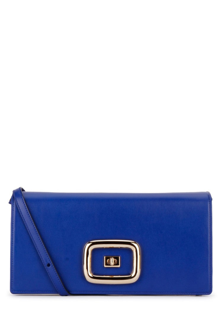 Roger Vivier Rectangular Blue Clutch Bag With Gold-Tone Buckle