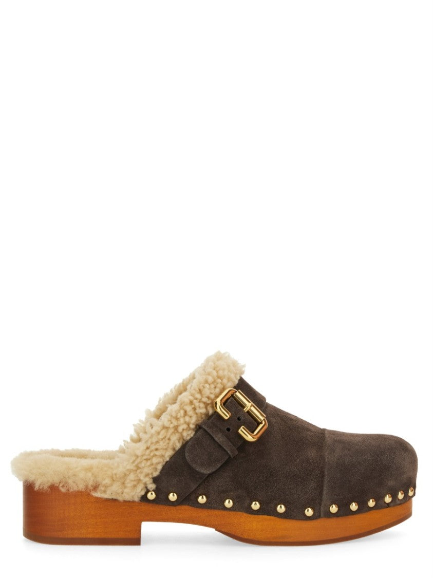 Chloé Jeannette Gold Detail Shearling Mules