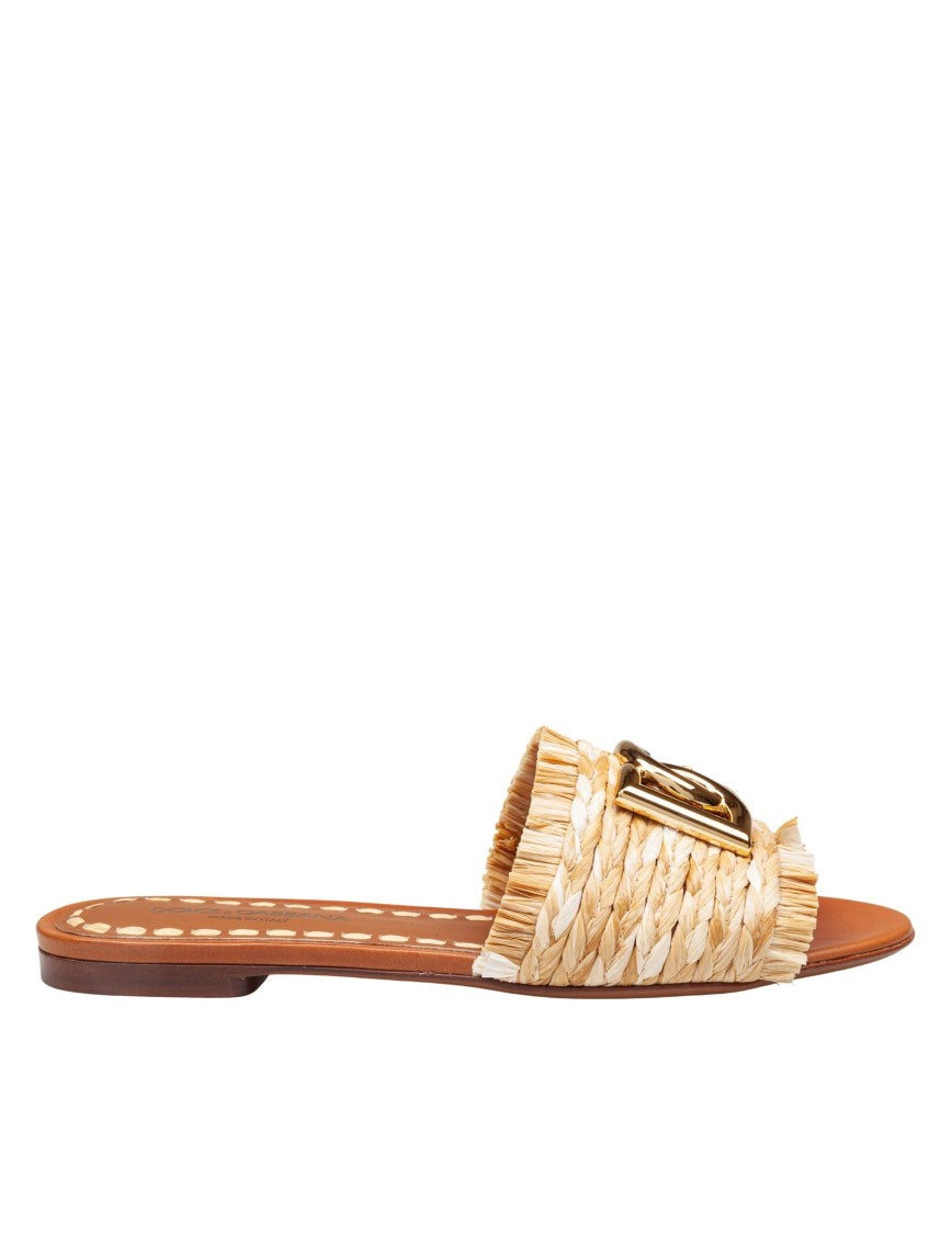 Dolce & Gabbana Raffia Slipper With Fringed Edges