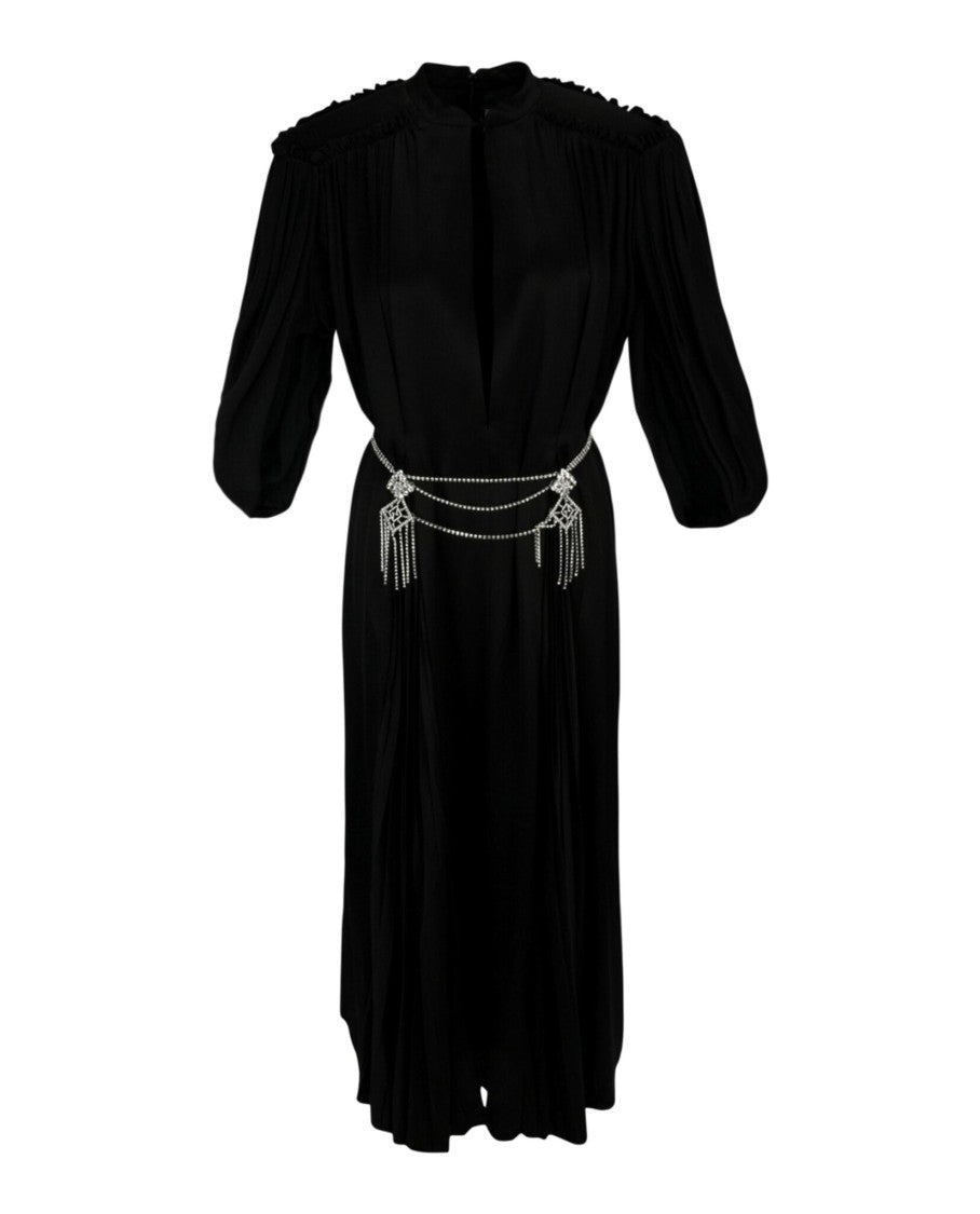 Gucci Cape Sleeve Open Front Crystal-Embellished Belted Gown