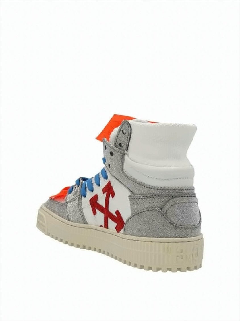 Off-White High-Top Sneakers With Textured Grey Panels And Contrasting Accents