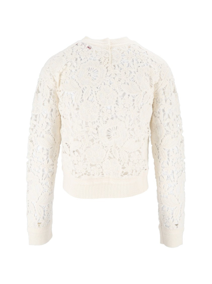 Ermanno Scervino Intricate Floral Lace Cropped Knit Top