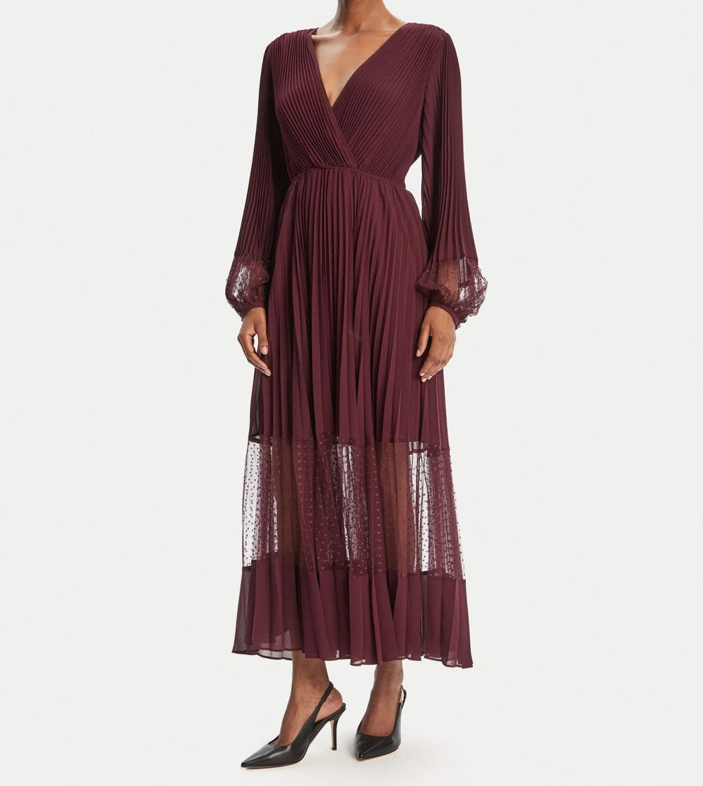 Twin-Set Burgundy Midi Dress With Deep V-Neckline