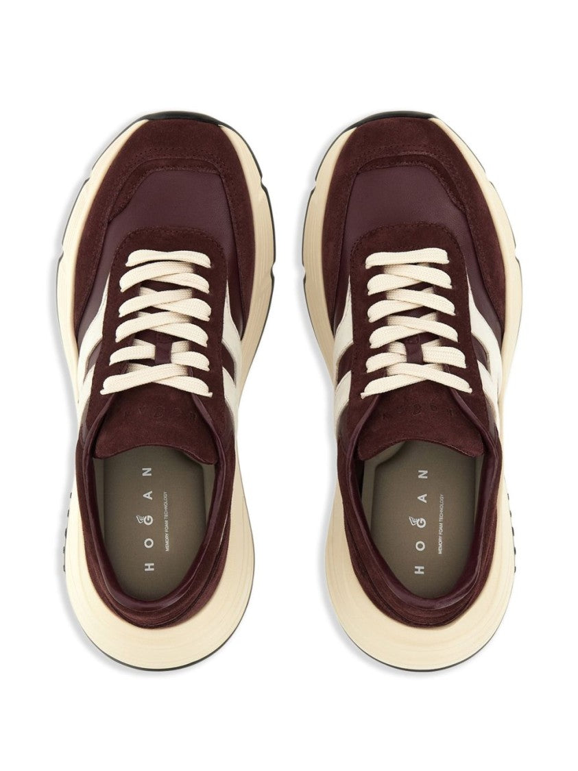 Hogan Burgundy Suede Sneakers With Cream Accents