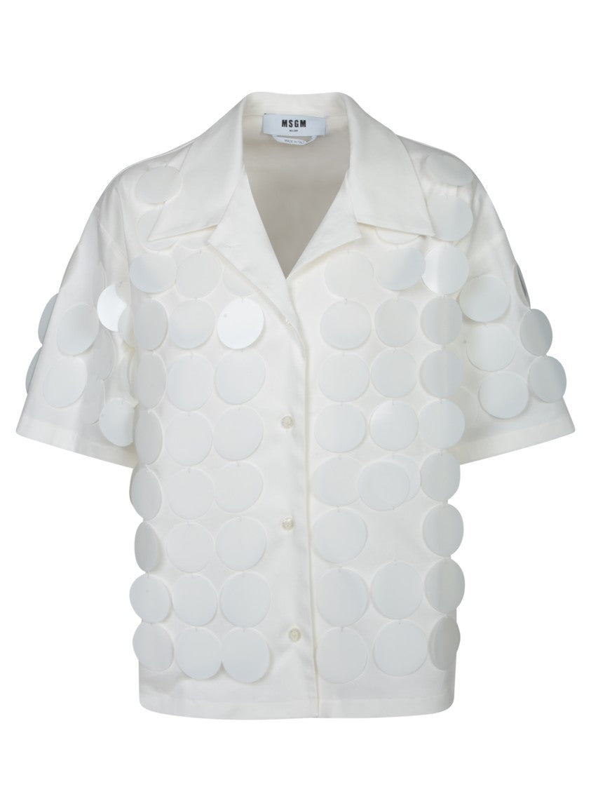 Msgm White Sequin-Overlay Short Sleeve Shirt