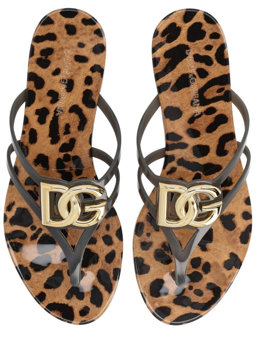 Dolce & Gabbana Leopard Print Gold Logo Slides
