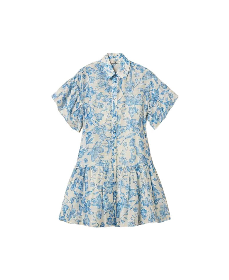 Twinset U&B Ramie Floral Toile De Jouy Muslin Slip Mini Dress
