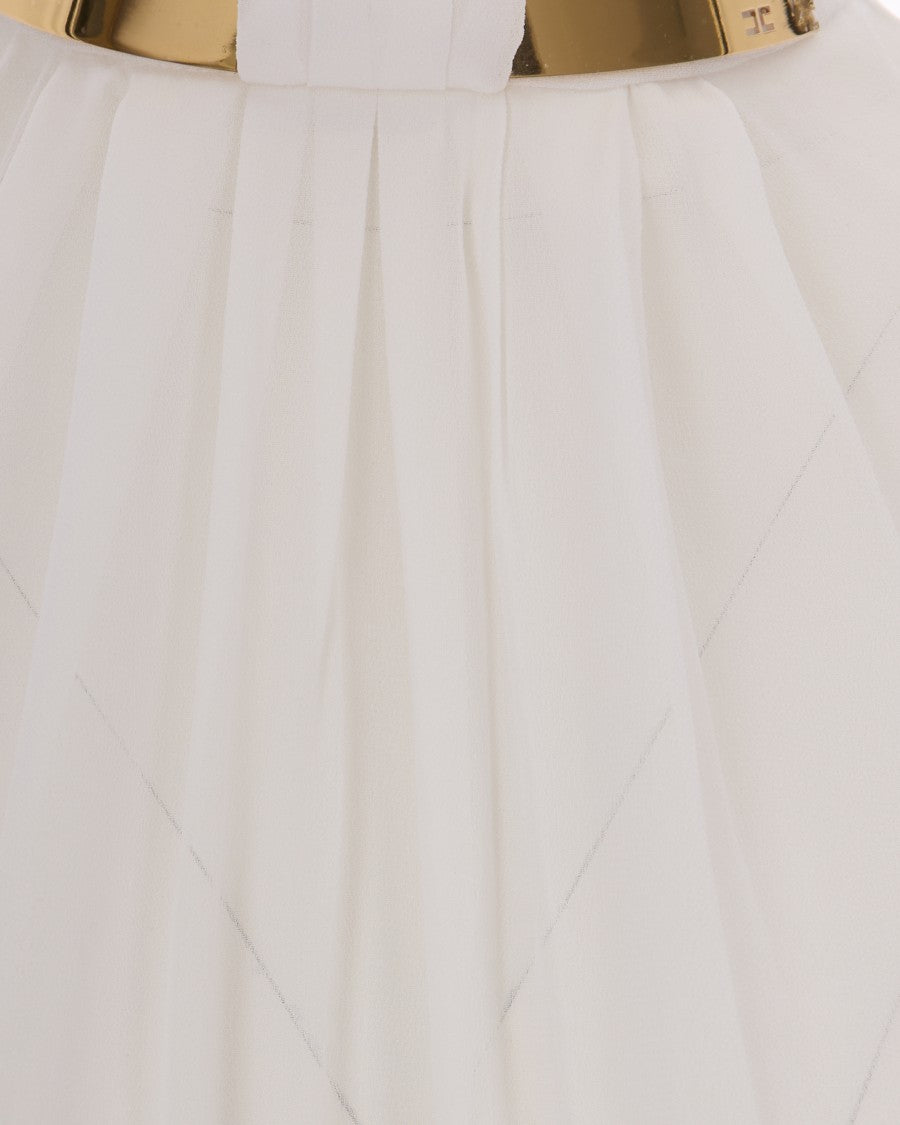 Elisabetta Franchi Ivory Georgette Bodysuit With Statement Jewel Detail