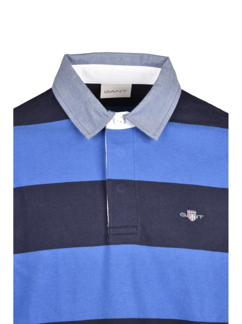 Gant Blue Broad Stripes Long-Sleeve Cotton Polo Shirt