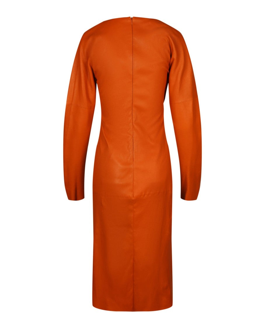 Bottega Veneta Draped Midi Dress With Asymmetrical Neckline In Luxurious Lambskin