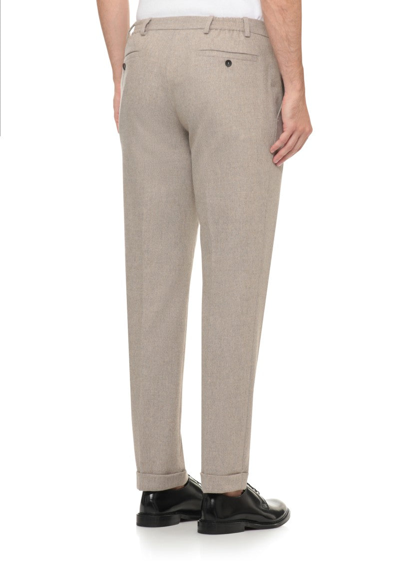 Devore Beige Tailored Wool Straight-Leg Pants
