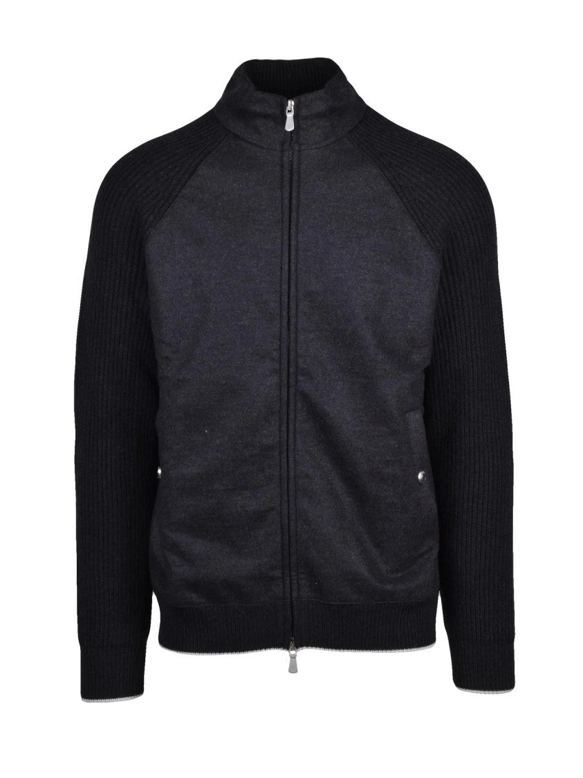 Eleventy Wool Coat With Front Zip And Ribbed Sleeves