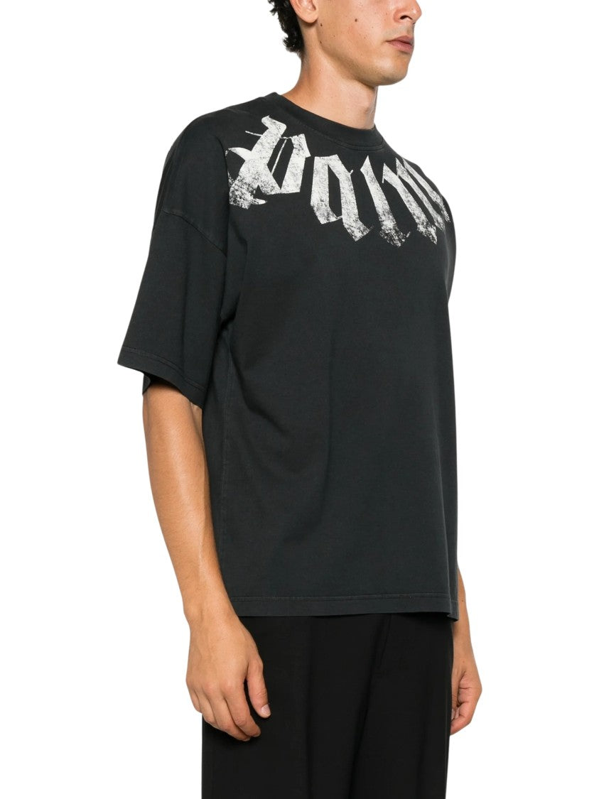 Palm Angels Big Neck Black Logo Cotton T-Shirt
