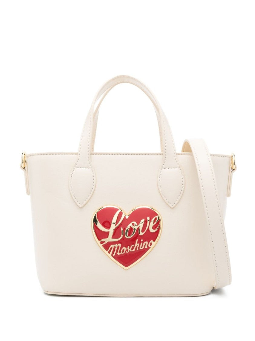 Love Moschino Structured Avorio Handbag With Heart Emblem