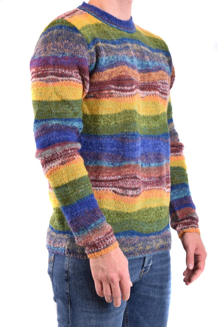 Paura Vibrant Multicolor Knit Sweater Textured Stripe