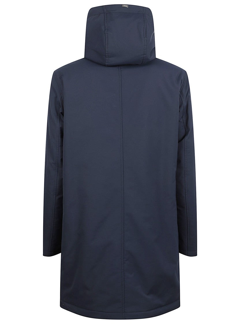 Herno Navy Blue Casual Jacket With Faux Fur Hood