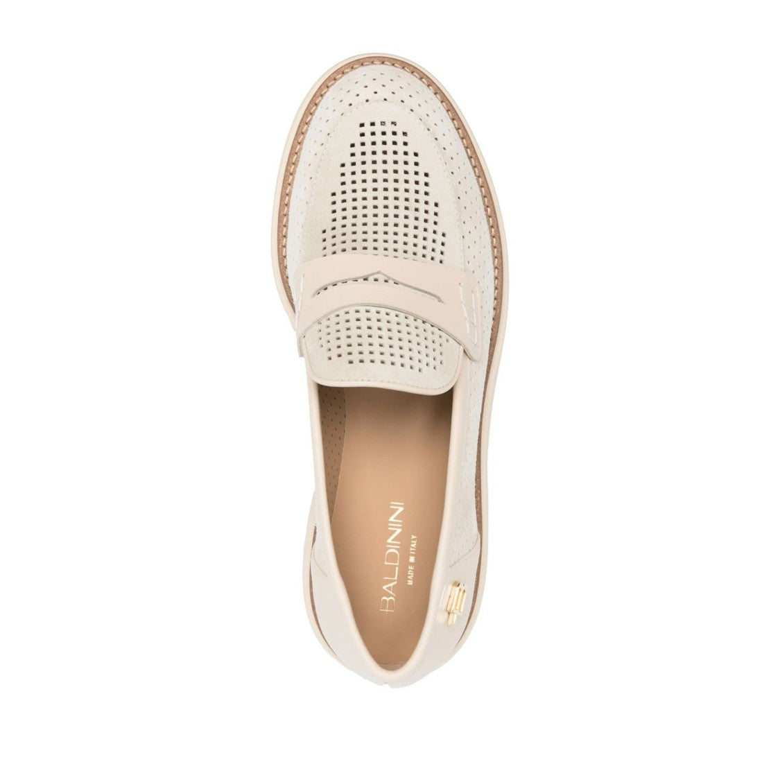 Baldinini White Perforated Chunky Sole Leather Loafers