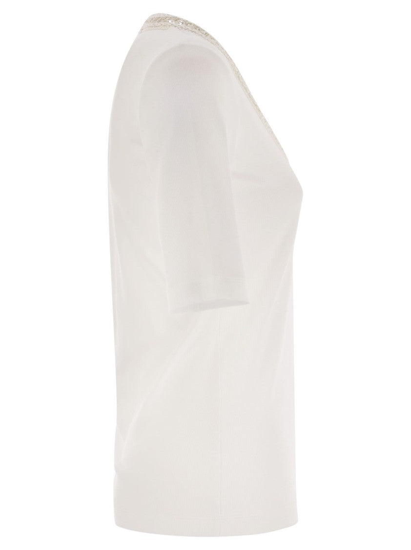 Fabiana Filippi Ribbed Jersey T-Shirt With Contrasting Knit Collar