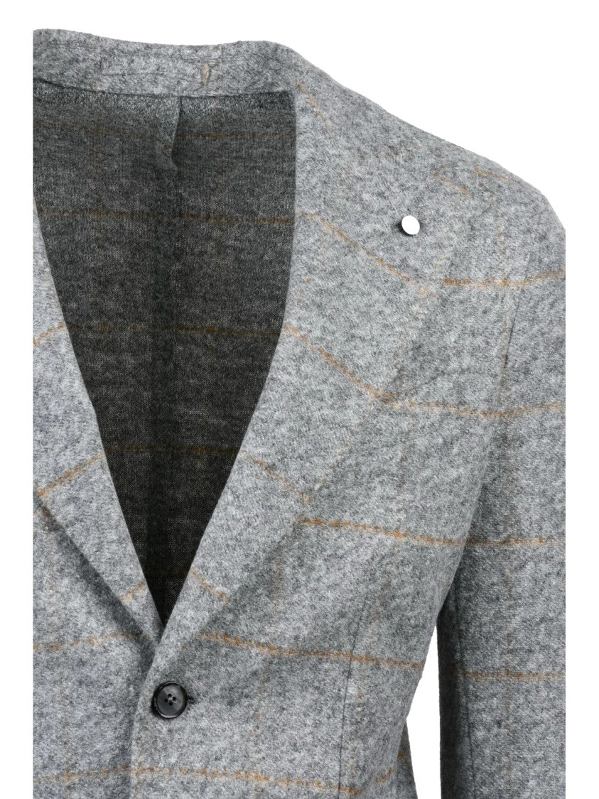 L.B.M. 1911 Rounded Cut Grey Jacket With Button Closure And Textured Finish