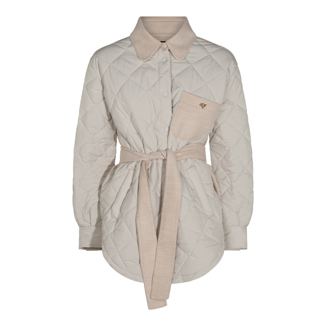 Fabiana Filippi Beige Down Jacket With Quilted Pocket And Belted Waist