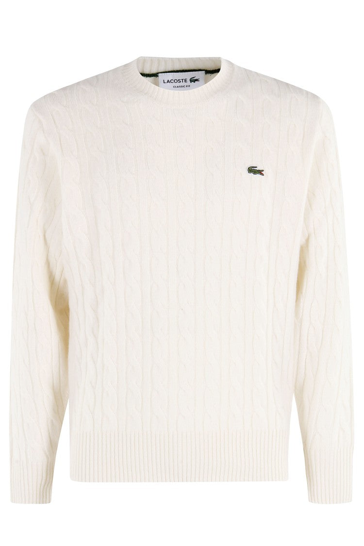 Lacoste Cream Long-Sleeve Cable Knit Pullover By Lacoste