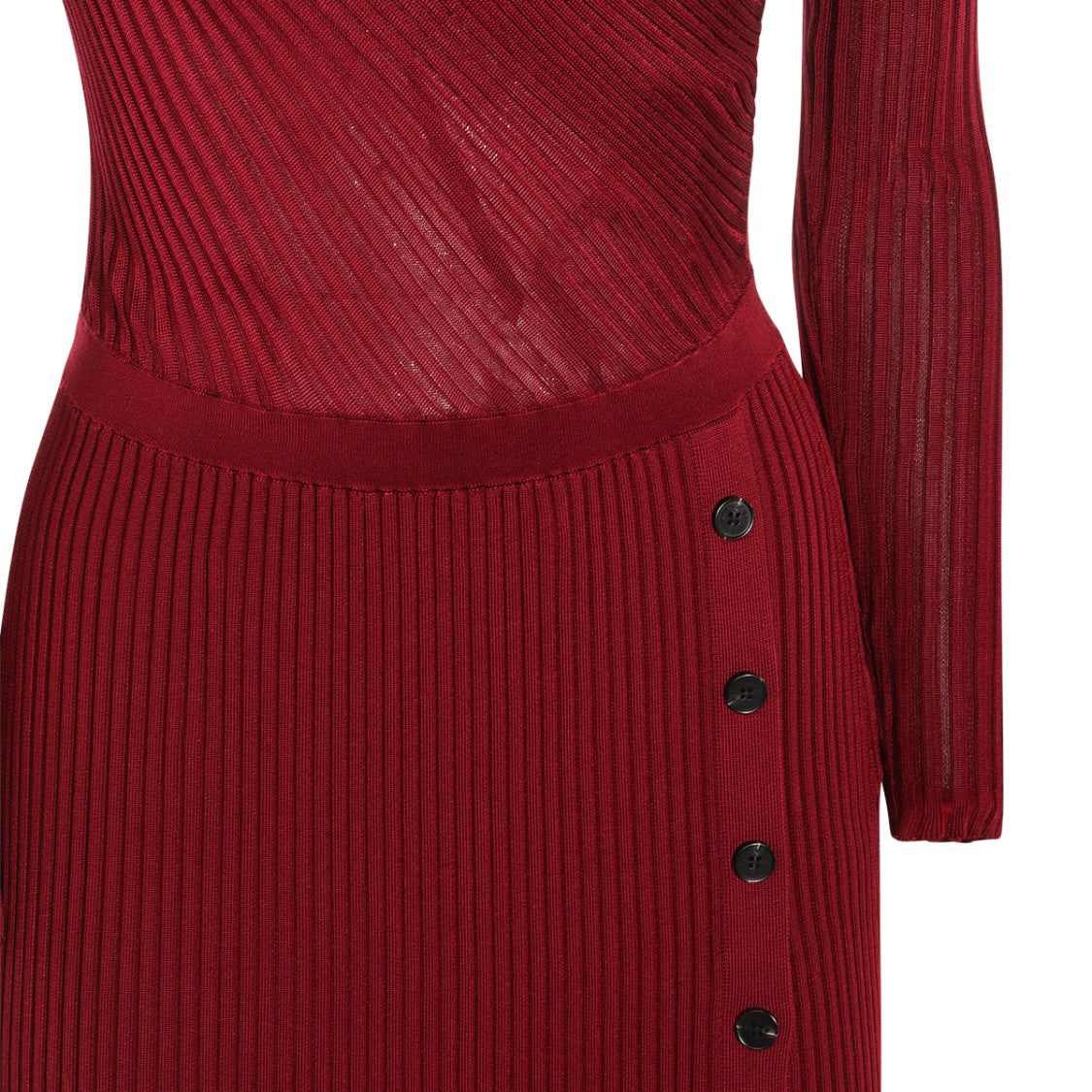 Self-Portrait High Collar Burgundy Midi Dress With Ribbed Texture