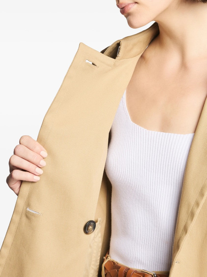 Fay Boxy Brown Trench Elbow-Length Sleeve Jacket