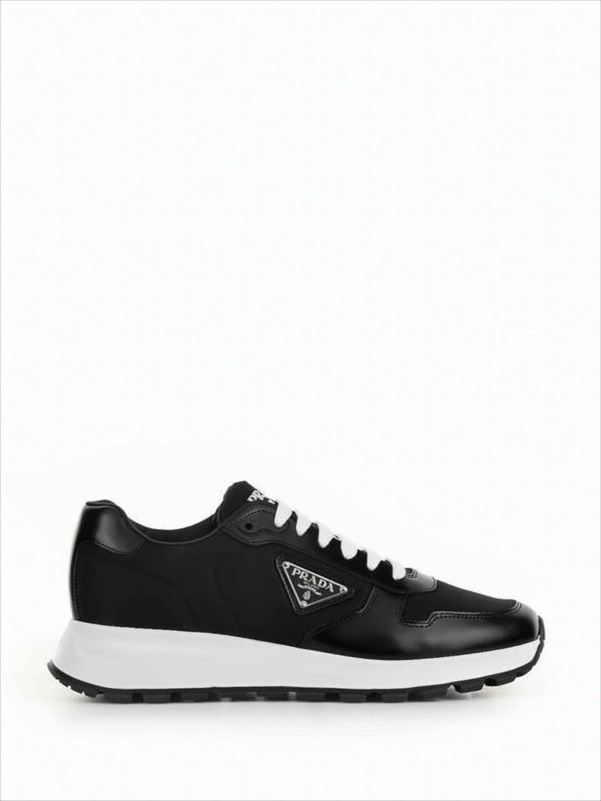 Prada Low-Top Black Fabric And Calfskin Sneakers