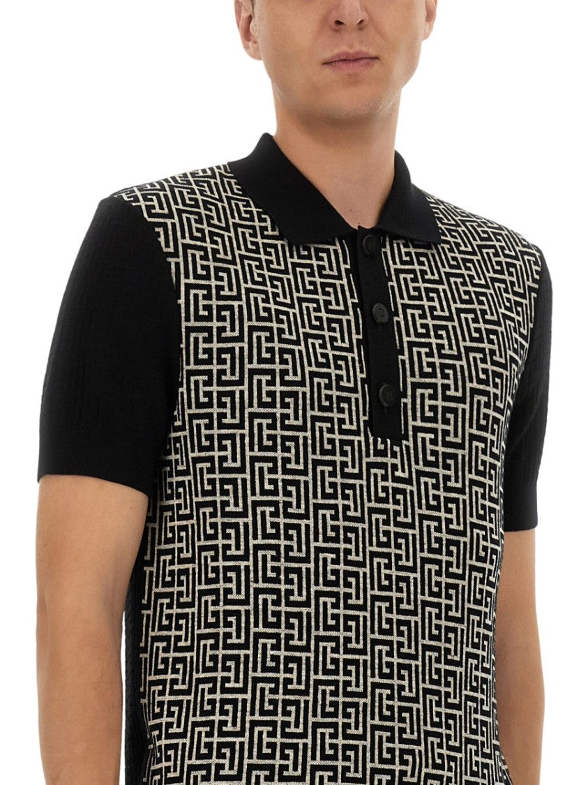 Balmain Monogram Pattern Polo With Classic Collar