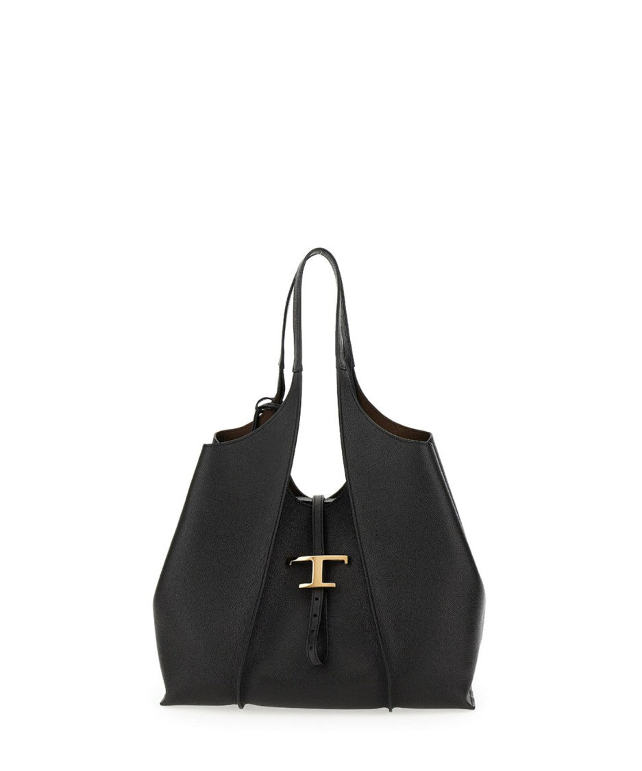 Tod's Structured Black Tote Bag With Gold-Tone Closure