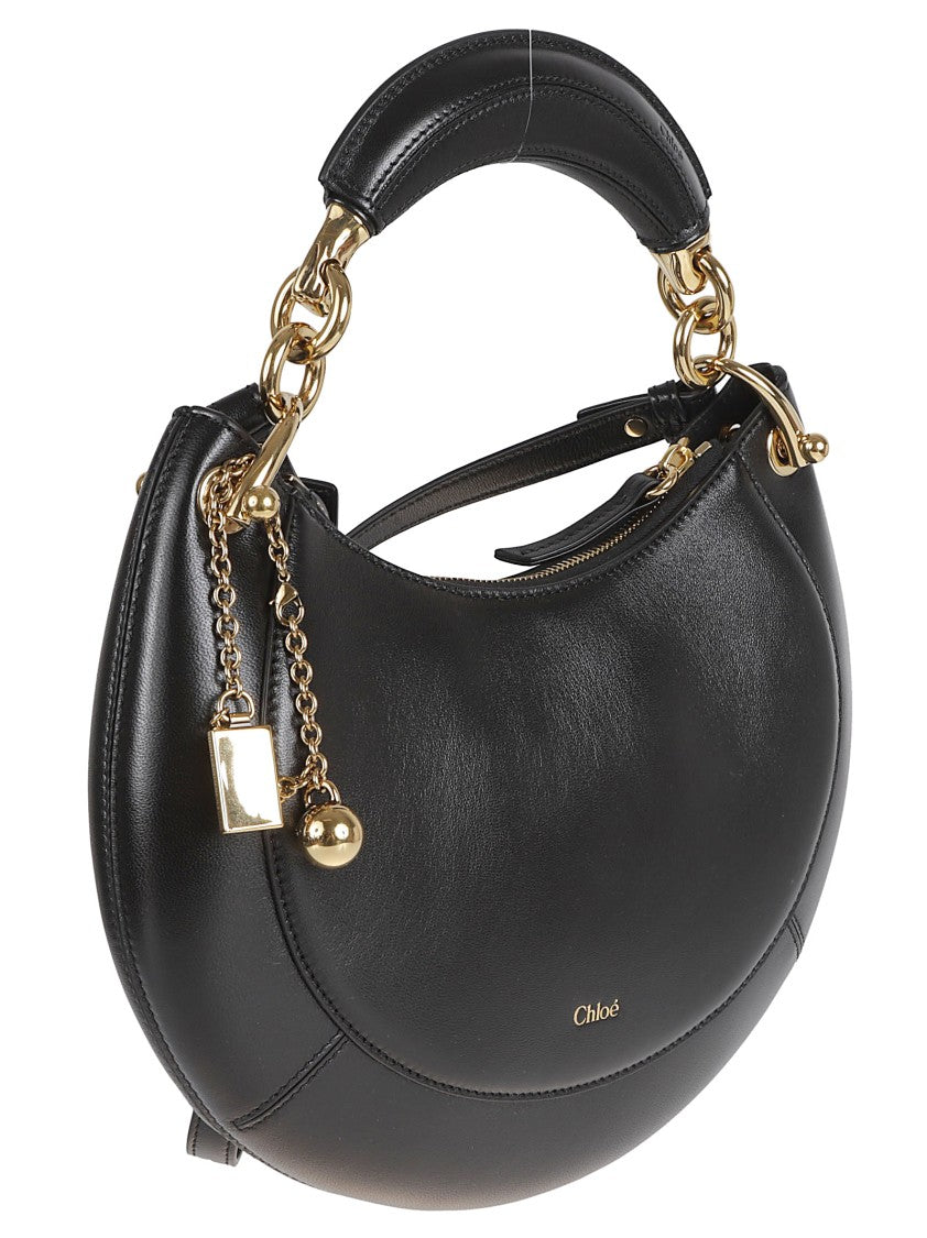 Chloé Curved Crescent Black Nappa Leather Bag With Gold Accents