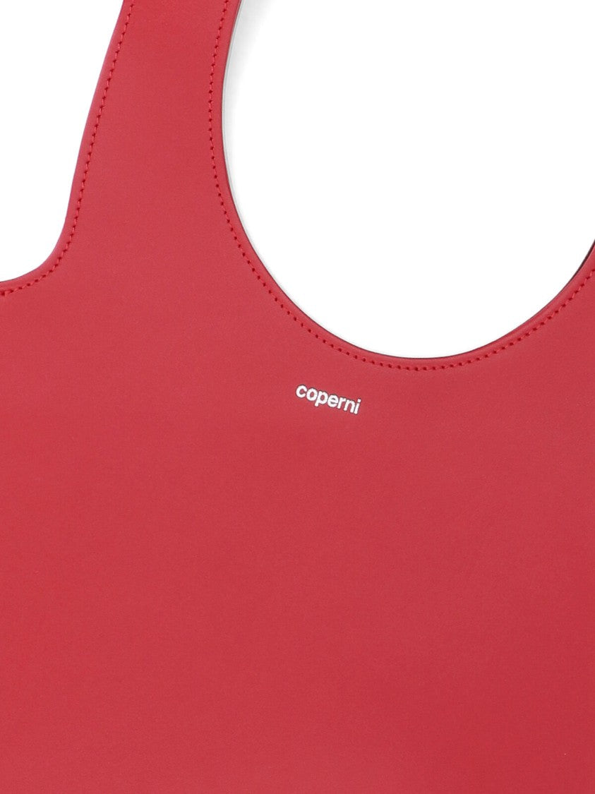 Coperni Heart-Shaped Red Leather Tote With Silver Logo Print