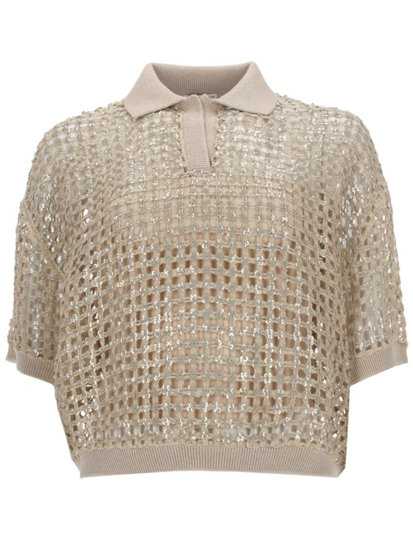 Brunello Cucinelli Semi-Sheer Silk-Linen Knit Polo Shirt