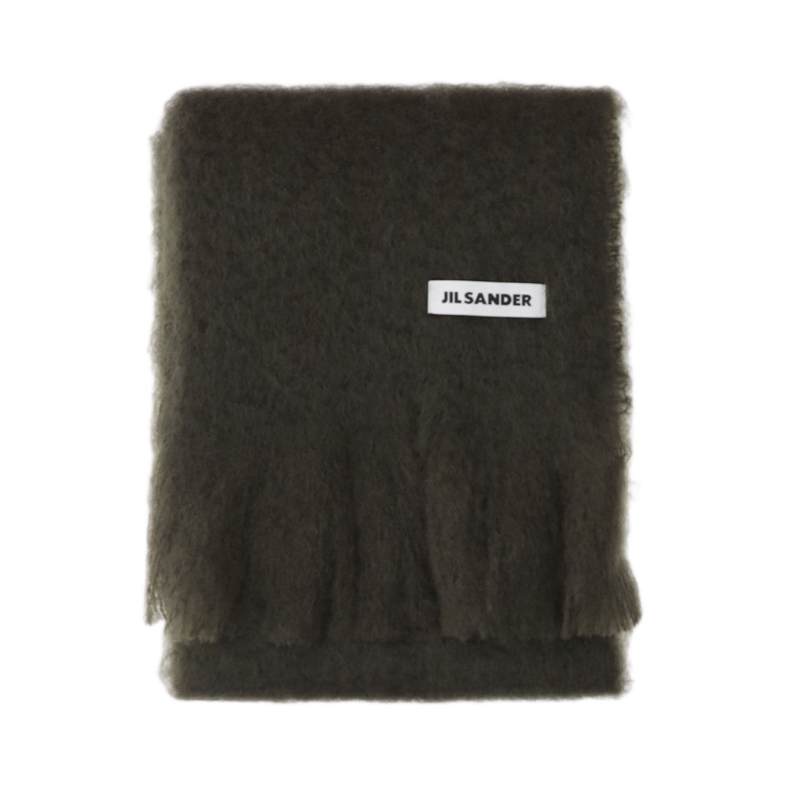 Jil Sander Dark Green Mohair Fringed Scarf