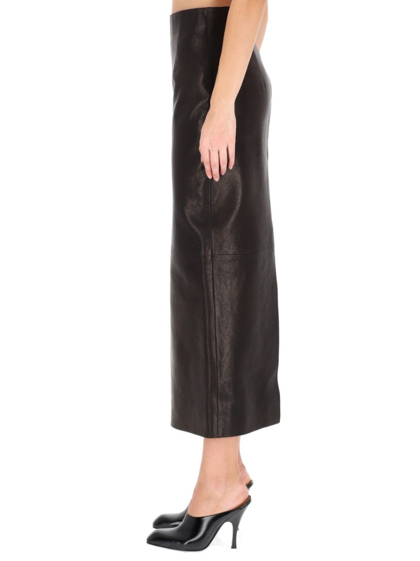 Khaite Midi-Length Lamb Leather Skirt With High Waist