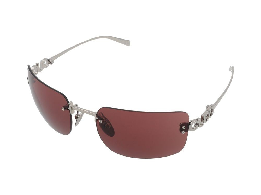 Gucci Rimless Silver Large Red Lens Sunglasses