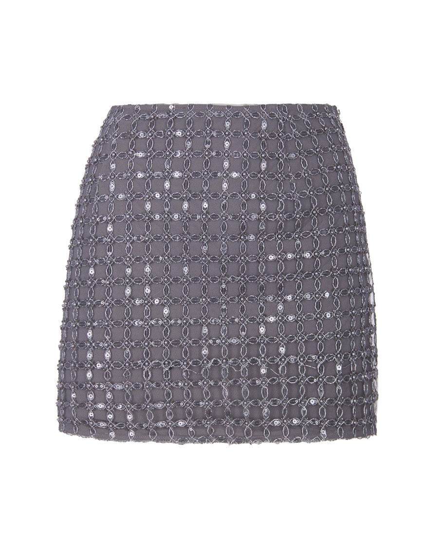 Rotate Castor Gray Beaded Mini Skirt