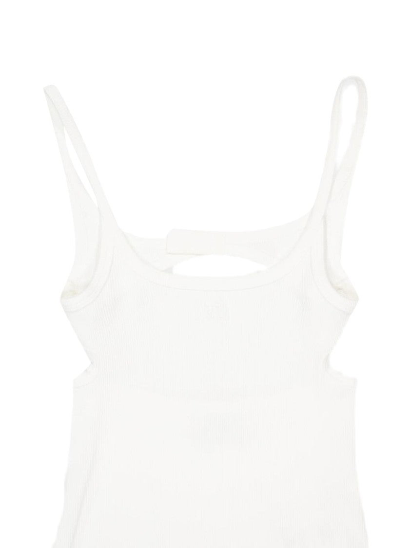 Courrèges White Ribbed Knit Top With Shoulder Straps And Cut-Out Detail