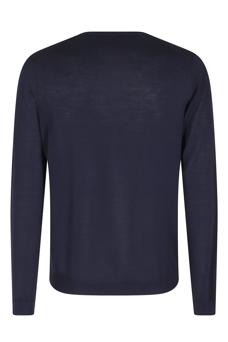 Roberto Collina Blue Long Sleeve Crewneck Ribbed Trim Cotton Sweater