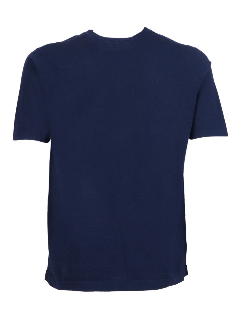 Kangra Cashmere Navy Short Sleeve Cotton T-Shirt