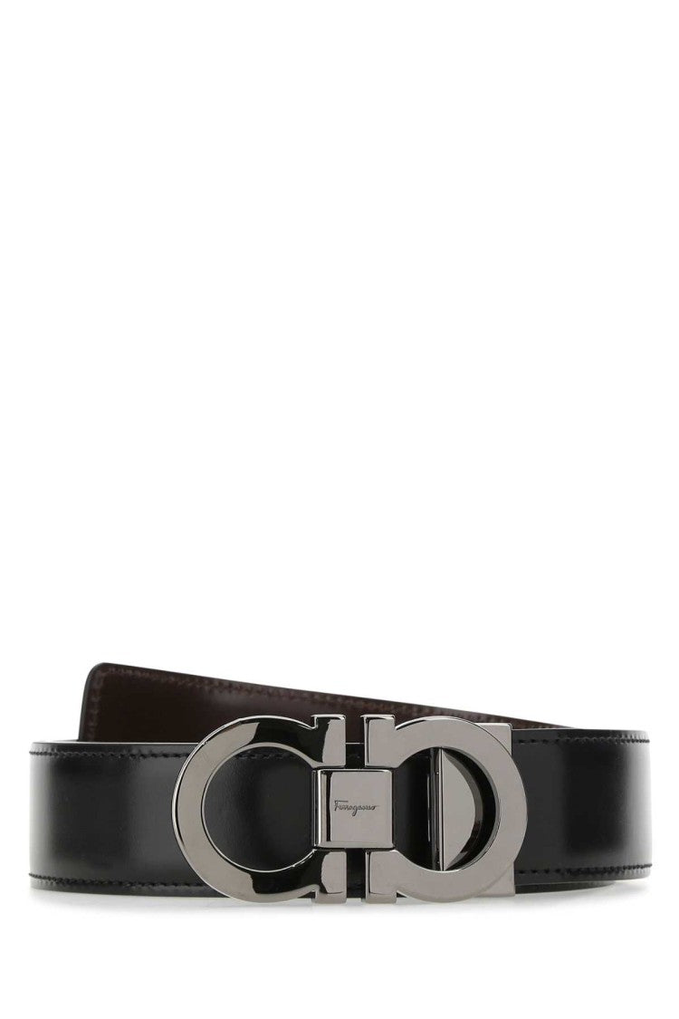Salvatore Ferragamo Black Leather Reversibile Belt