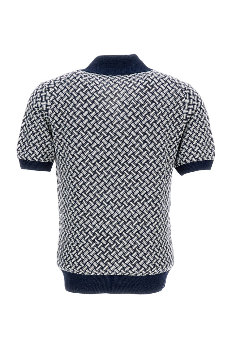 Drumohr Blue/White Cotton-Blend Polo Shirt