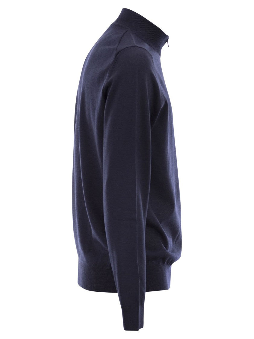 Boss Virgin Wool Jumper With Zip Collar