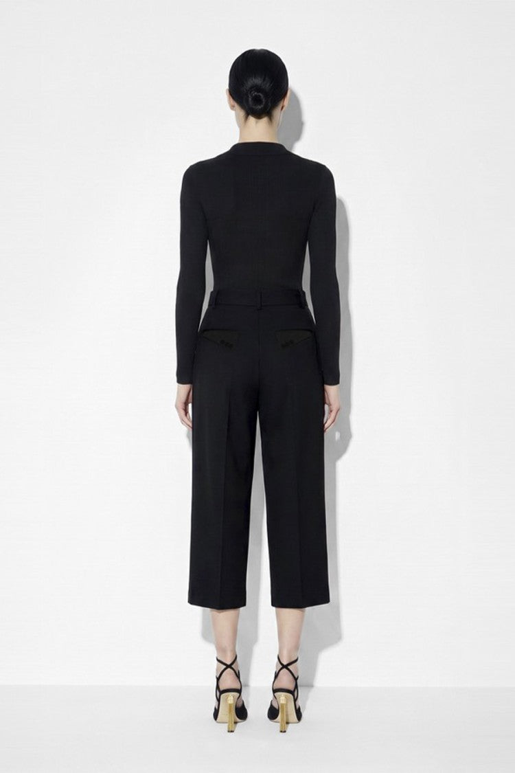 Elisabetta Franchi Black Ribbed V-Neck Lyocell-Blend Bodysuit