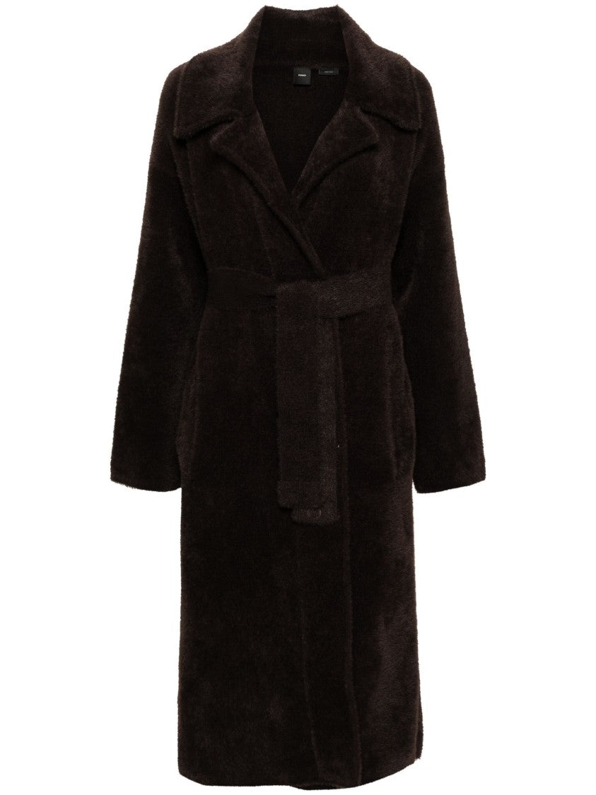Pinko Relaxed Silhouette Belted Coat With Classic Collar