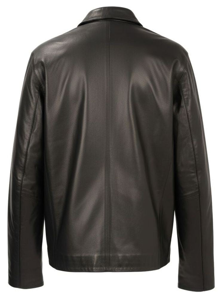 Sergio Moretti Black Minimalist Stand-Up Collar Sheep Leather Jacket