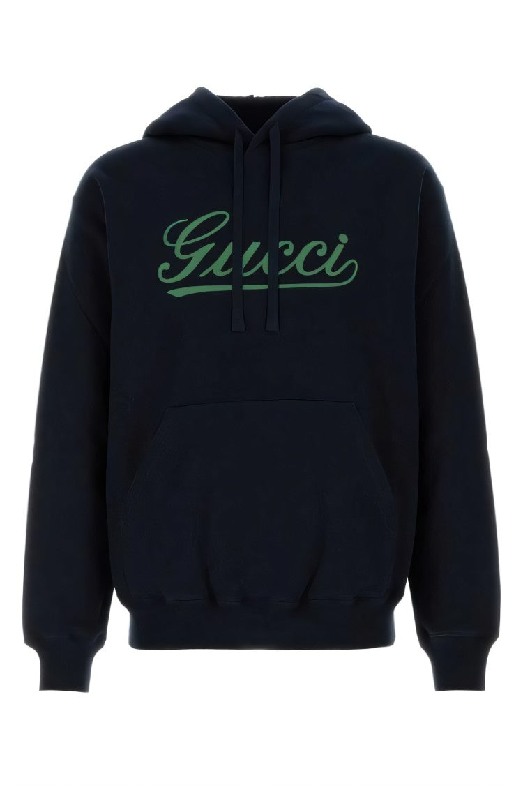 Gucci Blue Cotton Hoodie With Contrasting Logo