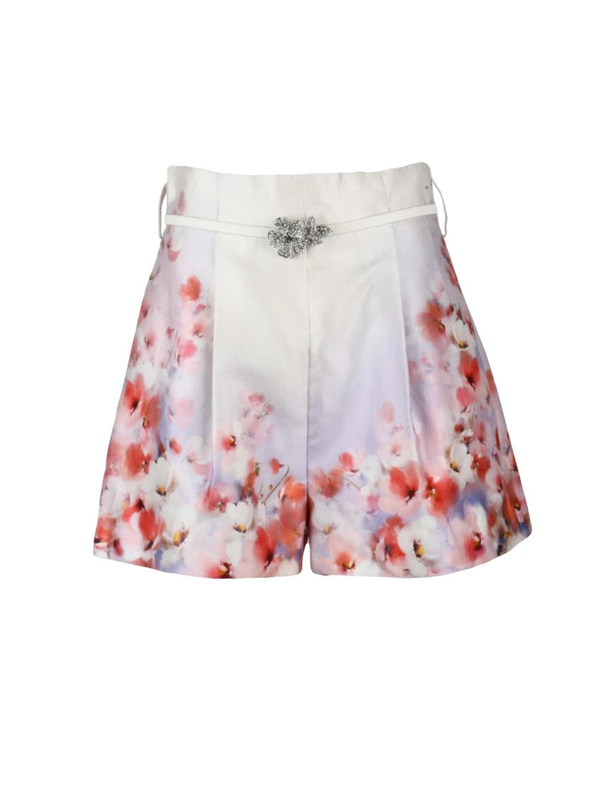 Zimmermann White Silk-Blend Floral Shorts