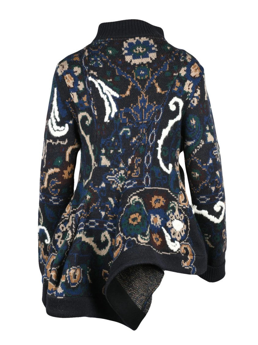Sacai Multicolor Asymmetrical Hemline Wool Zip Cardigan