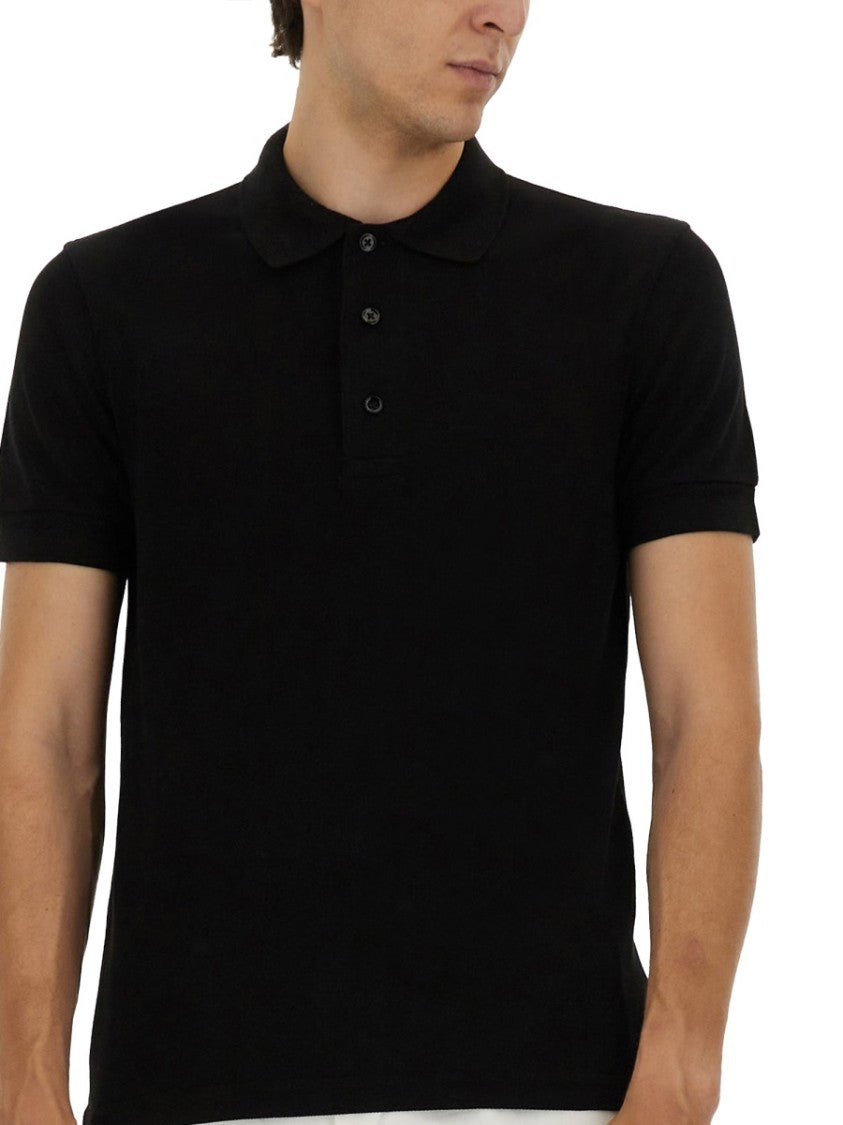 Tom Ford Classic Black Pique Polo With Textured Finish